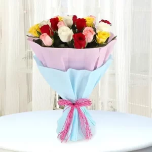 Bouquet of 6 Red Roses, 5 Yellow Roses, 5 White Roses and 5 Pink Roses and 16 ferrero rocher